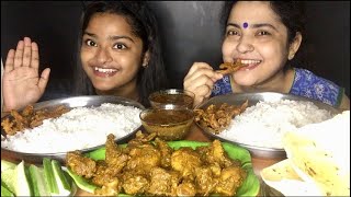 Huge Lunch! Spicy Chicken Curry With Rice And Bhindi Pakoda, Papad | Eating Sounds | Indian Mukbang