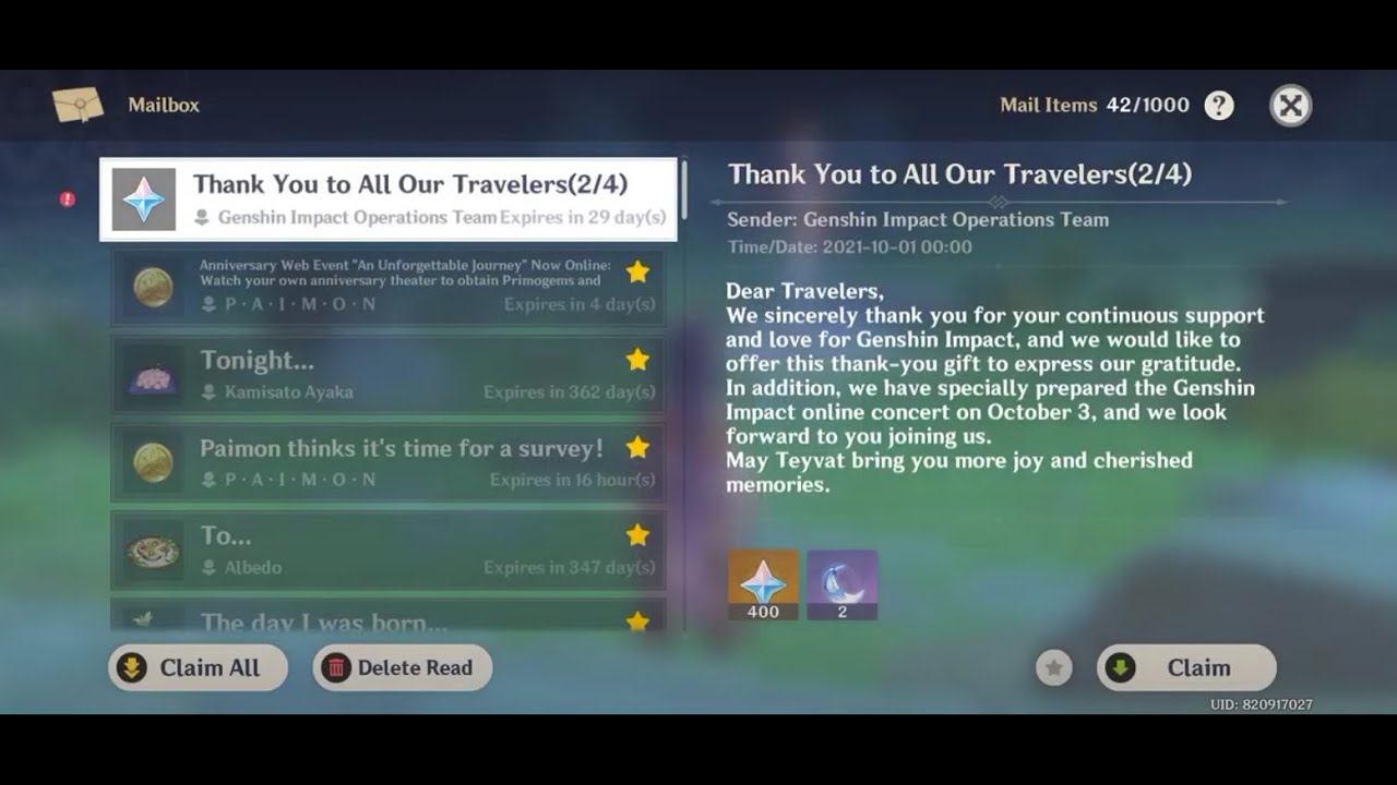 Genshin Impact Anniversary Rewards 2/4 YouTube