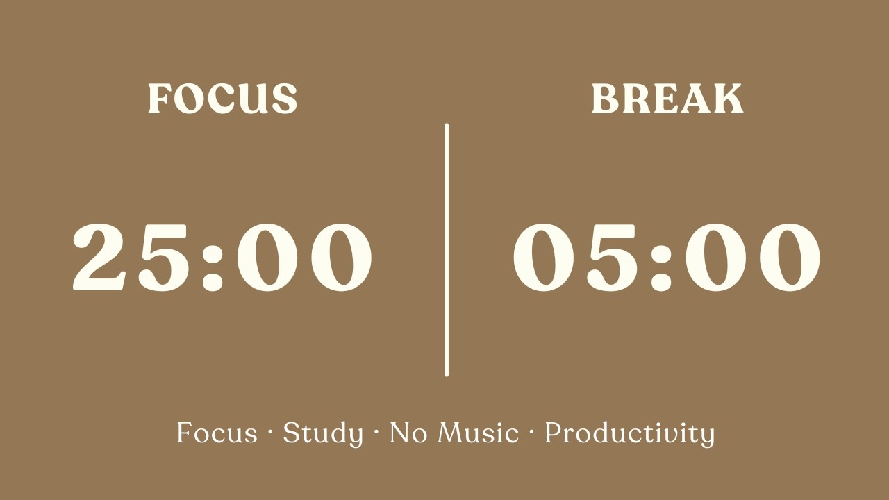 25/5 Pomodoro Timer – 2 Hours Deep Focus Study | No Music | Study With ...