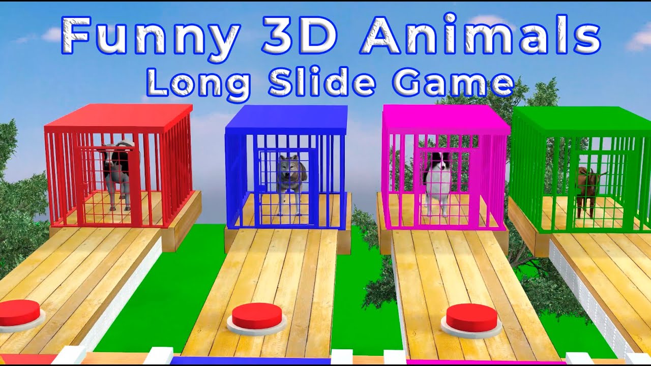 Long Slide Game With cow wolf dog goat - 3d Animal Game - Funny 3d Animals