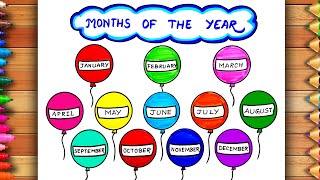 Months of the Year Chart | 12 Months of Year Drawing | Months Name Drawing | Easy Months Name Chart