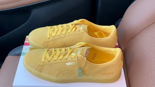 Puma Suede Haribo Mimosa yellow shoes