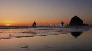 Cannon Beach Oregon Golden Sunset Stock Footage