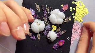 Вышивка пайетками и бисером на ткани | Вышивка сухоцветов | Hand embroidery flowers