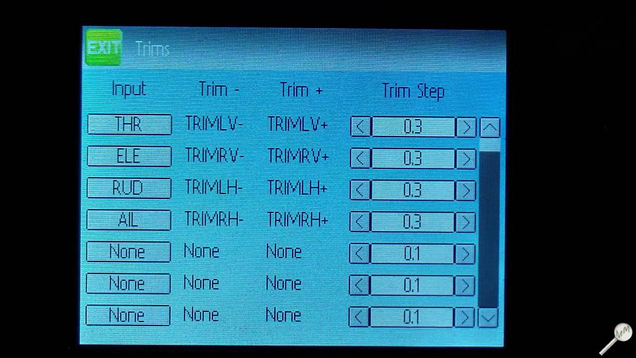 Réglages settings Deviation + ParkZone T28 Trojan UM (Devo 8)
