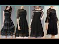 black a-line lace dress/lace black prom dress/black homecoming dress/black lace evening midi dress