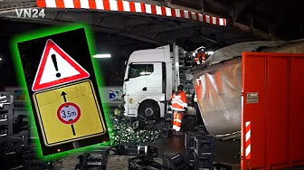 VN24 - Truck with beer bottles gets stuck under bridge - The road clearance