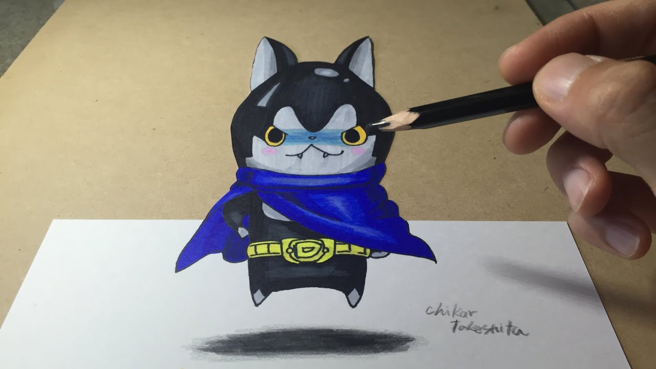 妖怪ウォッチ ダークニャンを描いてみた３d Yo Kai Watch 3d Drawing Youtube