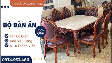 Bàn Ăn Tân Cổ Điển 6 Ghế Siêu Sang | Mặt Đá Cao Cấp – Hoa Văn Chạm Trổ Tinh Xảo | Mẫu Sang Trọng