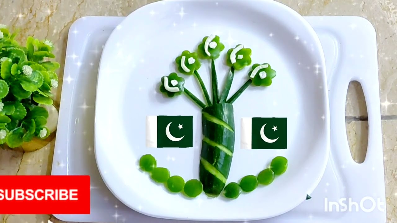Beautiful 14 August Themed Cucumber Salad Platter|Independence Day Food Decoration