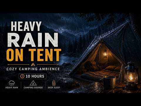 Camping in Heavy Rain at Night ⛺🌧️ Sleep Sounds (10 Hours)