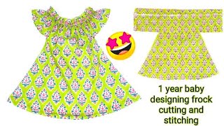 1 year baby designing frock cutting and stitching