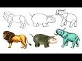 How to draw A lion. Elephant. Hippo.