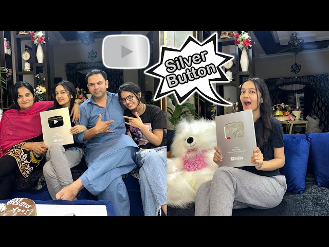 Finally YouTube silver button agyaa 😭 celebration with family | Rabia Faisal class=