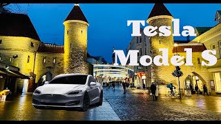 Tesla Model S in Estonia. Driving Tesla across Tallinn. 5K Video. 2021