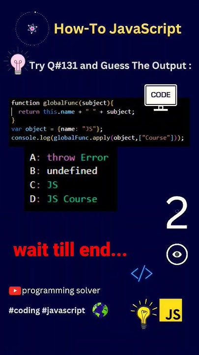 How To Code JavaScript Q#131, Try Solve & Guess The Output #shorts # ...