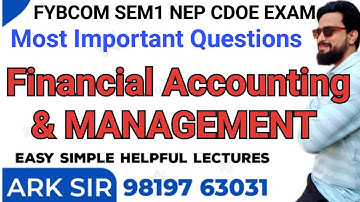 Financial Accounting & MANAGEMENT |Fybcom sem1 nep| Fybaf sem1|Imp Question| Mumbai University CDOE