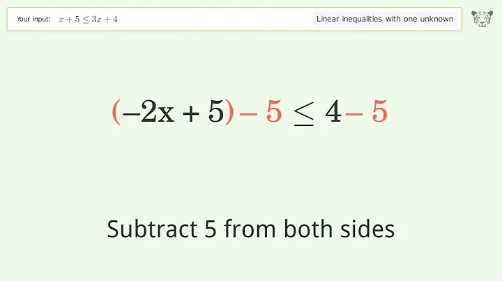 Solving Linear Inequalities: x+5 is Smaller Than or Equal to 3x+4