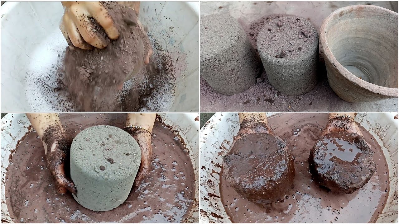 Asmr: Dusty Soft Red Gritty Sand Crumble Dry Clay Pot & Water Whole Dip, Half Dip & Crumbling❤#asmr