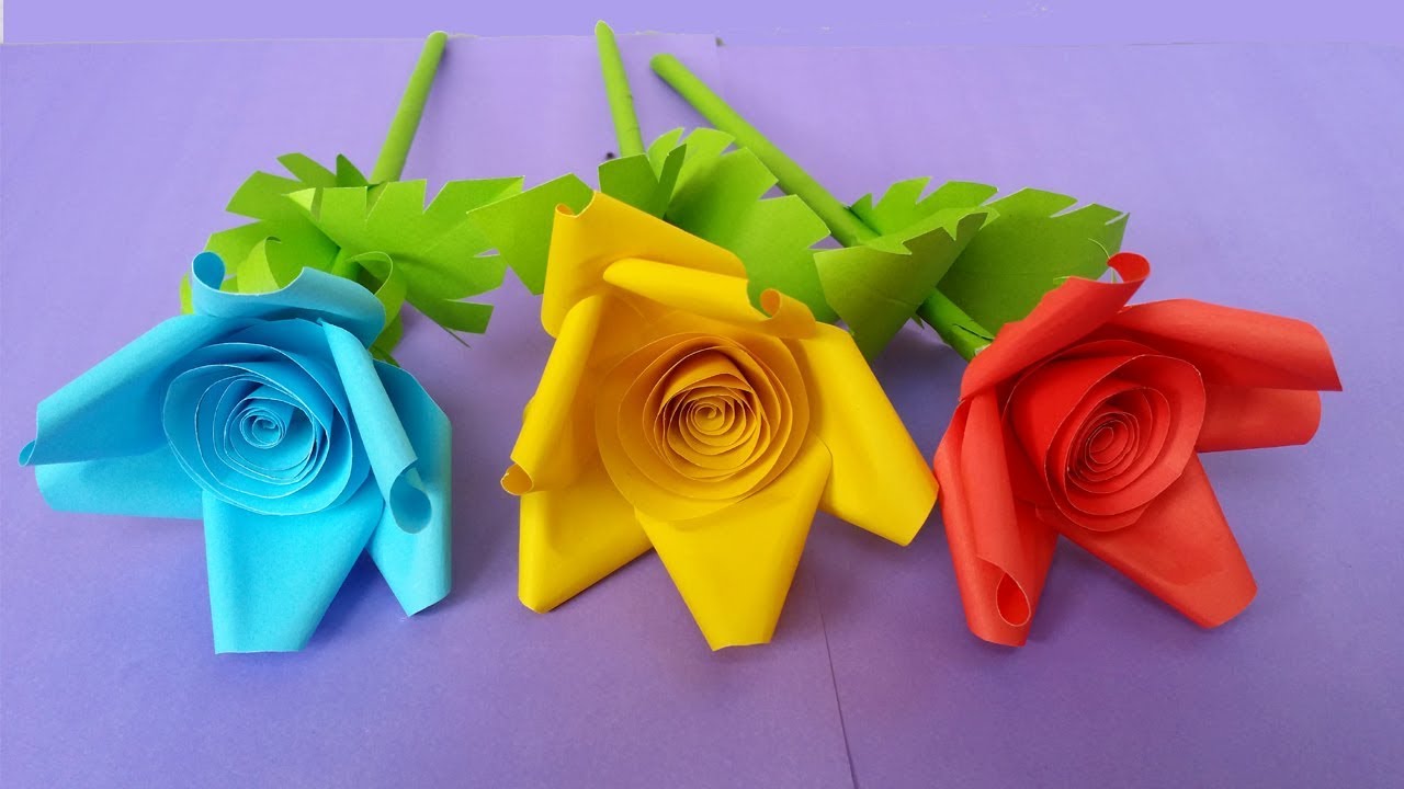 How to Make Beautiful Rose Flower With Colour Paper !!!! - YouTube