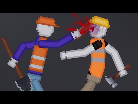 People Fight Each Other On Construction Zone (2 Teams) In People Playground
