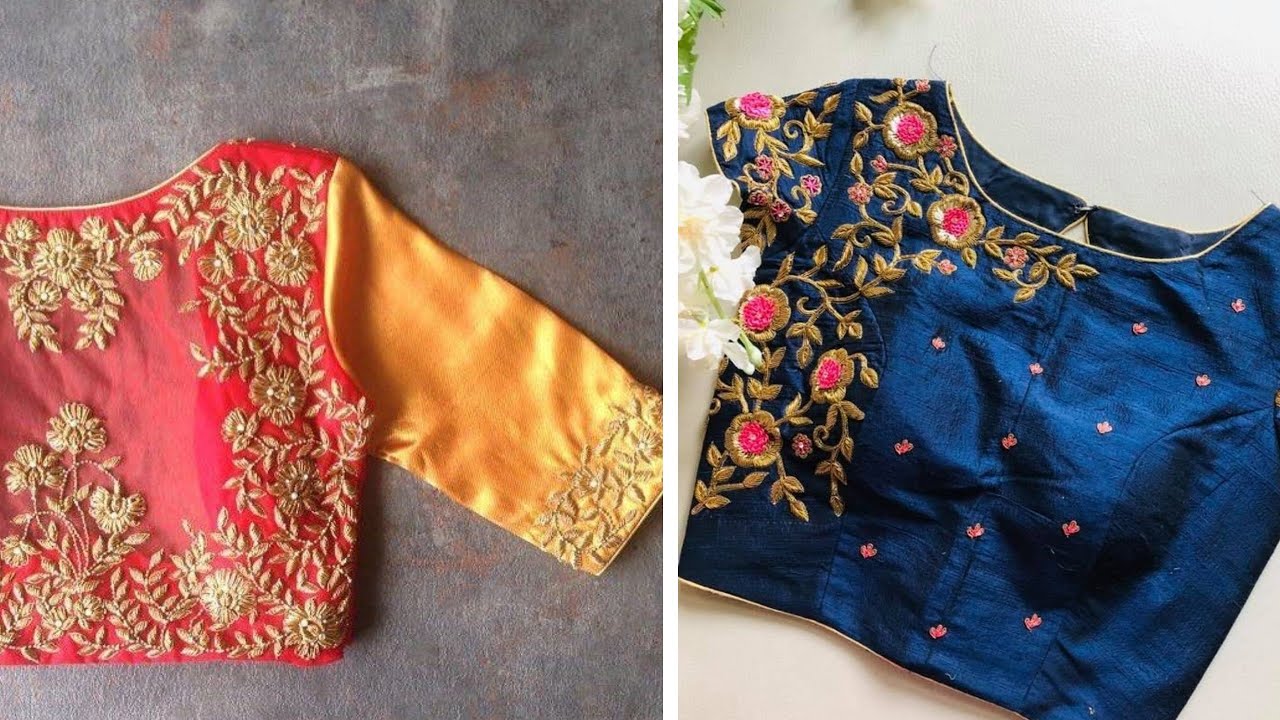 Beautiful threadwork blouse designs Embroidered back