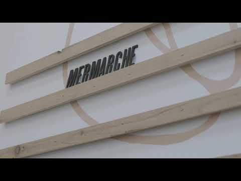 Drone aerial of MerMarche waterfront market