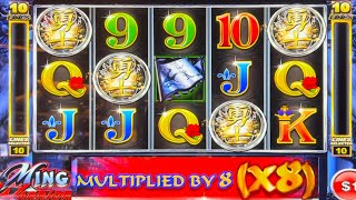 Ming Warrior Slot Machine Jackpot Hand Pay with 4 coins bonus multiplied by X8