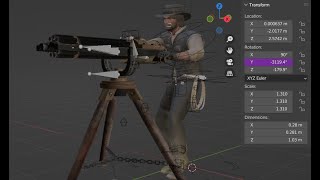 BLENDER 3.6 Анимация пулемета на дикий запад