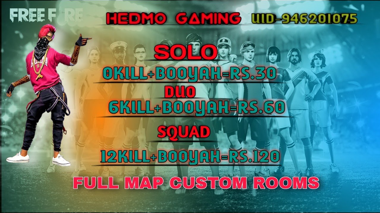 Solo 0Kill+Booyah=Rs.30 Duo 6kill+Booyah Rs.60 Sqad 12kill+Booyah Rs
