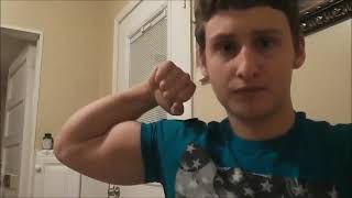 13 Year old big super boy flexing in muscles.