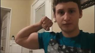 13 Year old big super boy flexing in muscles.