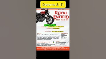 Royal Enfield | Walk-in Interview from 20/02/ - 24/02/23 | Diploma & ITI | Kancheepuram jobs