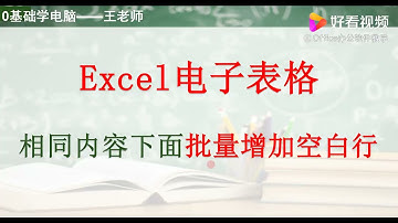 Excel电子表格相同内容下面批量增加空白行,教育,资格考试,好看视频