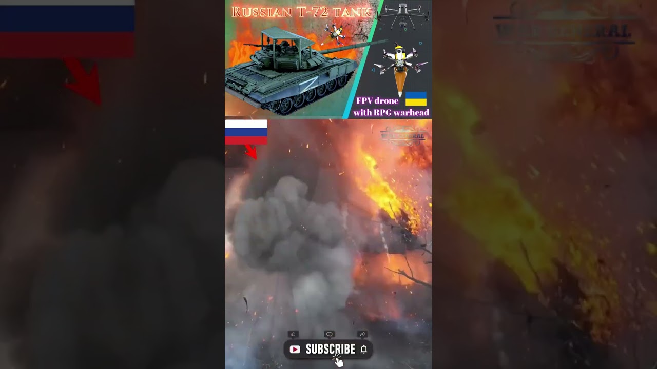 Ukrainian FPV drone destroy Russian T 72 tank  in Avdiivka front 