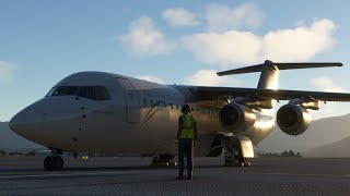 Flying the updated JustFlight BAe 146 from Queenstown to Mount Cook in Flight Simulator