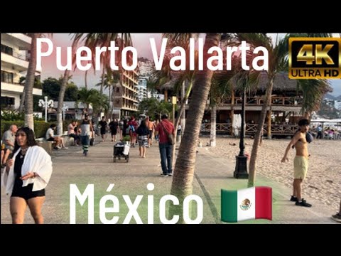 Malecon Puerto Vallarta, Mexico Beach Walk - Super Bowl Sunday! | Cinematic 4k Walking