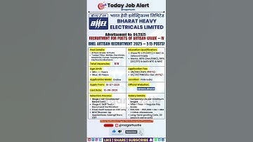 BHEL Artisan Recruitment 2025 🔧 515 Posts | ITI + NAC Jobs | Apply by 12 Aug | Salary ₹65K #shorts
