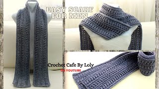 كروشيه كوفية رجالي شيك جدا سريعة وسهلة|Crochet easy scarf for men/Crochet Cafe By Loly