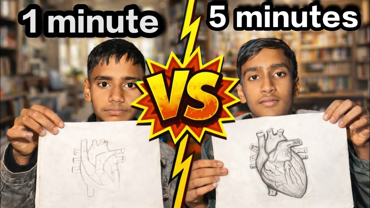 1 Minute vs 5 Minute Drawing Challenge 😱 | Heart Drawing Battle