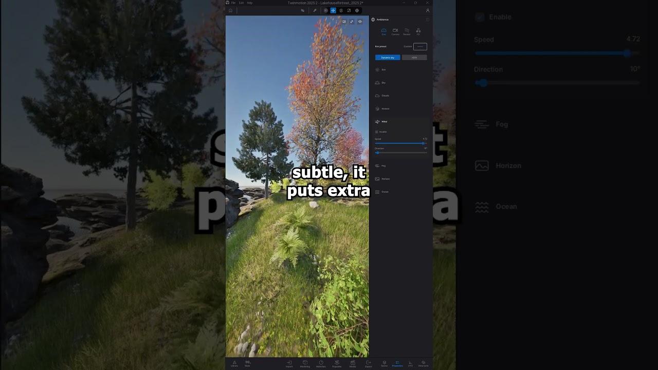 Отключите функцию "Ветер" на вашем проекторе Twinmotion!