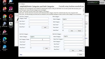 Add, edit, and delete categories/subcategories in the exam question DB using the LAAS author module.