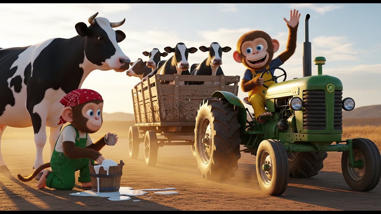 Baby Monkey Saves the Farm! 🐵🚜 Big Tractor Rescue & Fun Farm Festival 🌈🐄