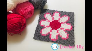 How to Crochet the C2C cup coaster with flower.