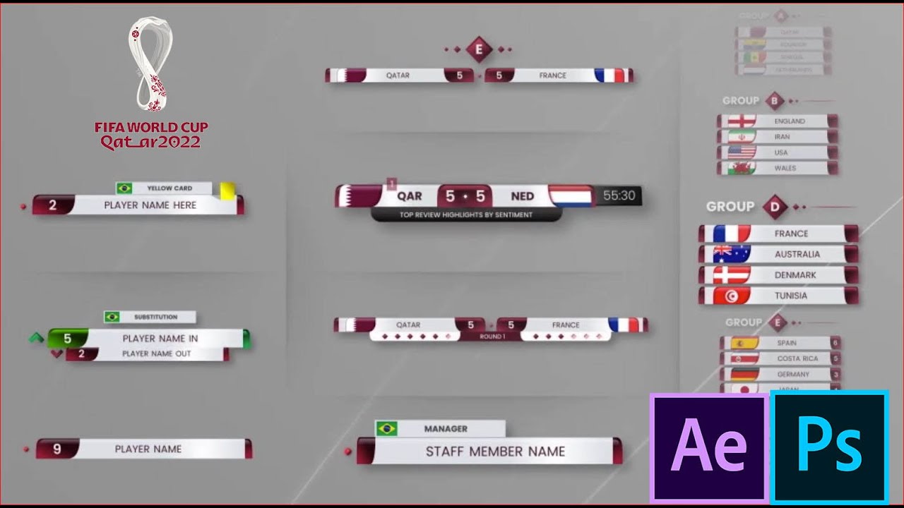 QATAR 2022 WORLD CUP Broadcast TV Pack AFTER effect + PSD