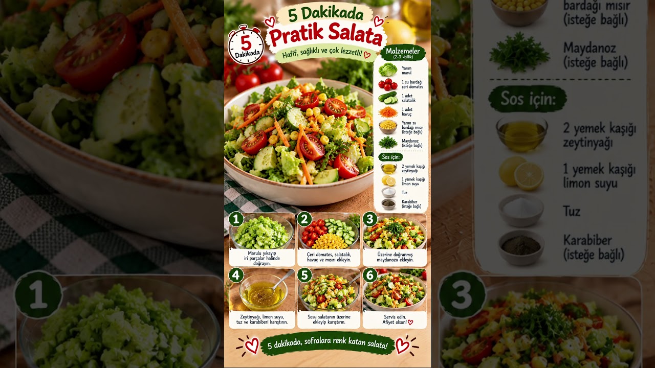 5 Dakikada Pratik Salata 🥗😍 Hem Hafif Hem Çok Lezzetli! 5 Dakikada Pratik Salata 🥗😍 Hem Hafif Hem Çok Lezzetli!