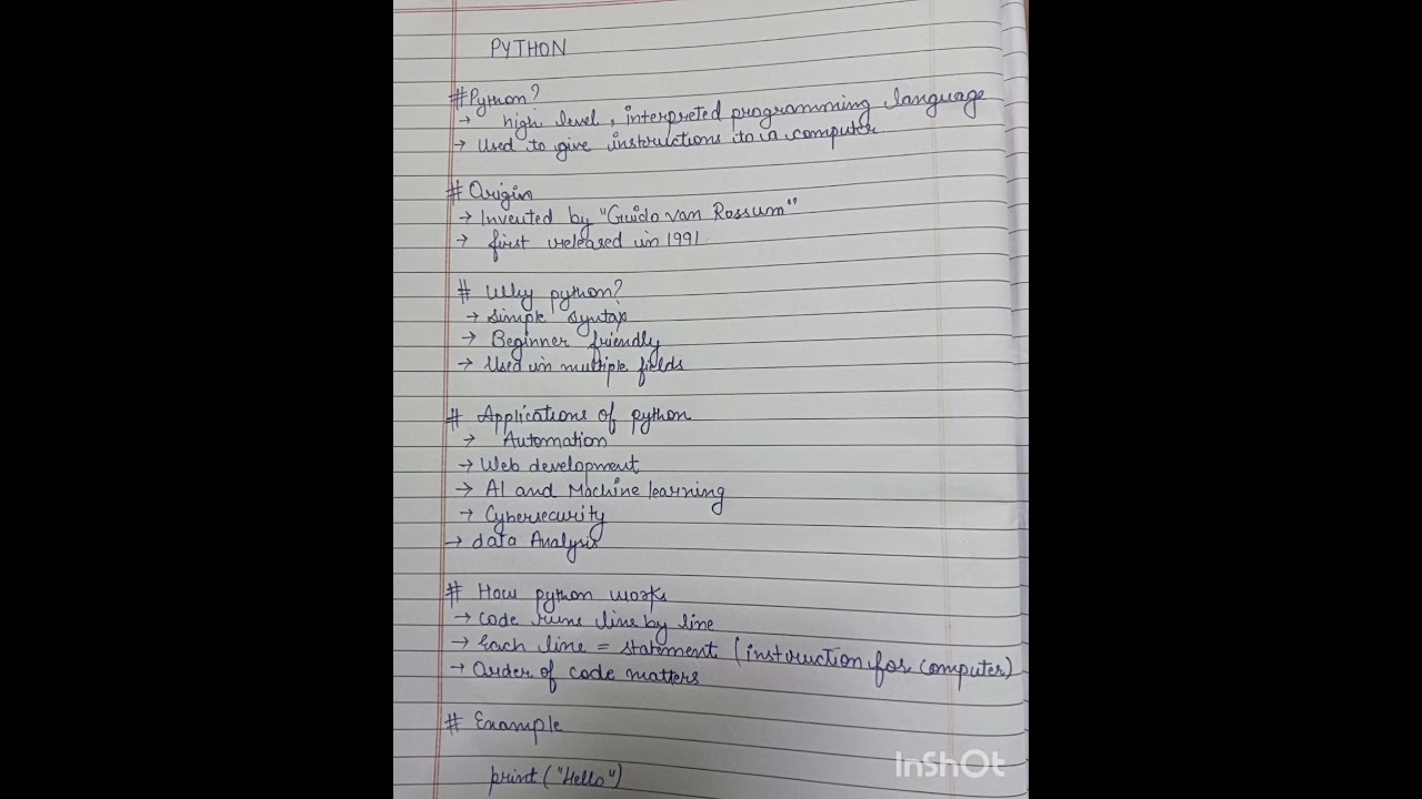 Python fundamentals explained through clean handwritten notes.