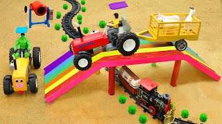 Diy tractor making mini Rainbow Concrete Bridge | diy Concrete Train Track | Bonbon Creator