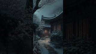 Heavenly Snowfall at Night ❄️✨ | Peaceful Winter Temple Vibes  #nature#calm#snow#explore#viralvideo