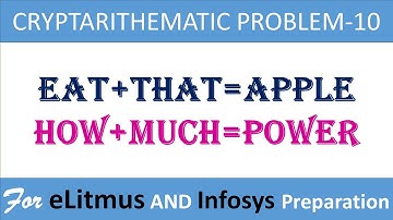 Cryptarithmetic Problem-10|| EAT+THAT=APPLE & HOW+MUCH=POWER || eLitmus + Infosys Prep